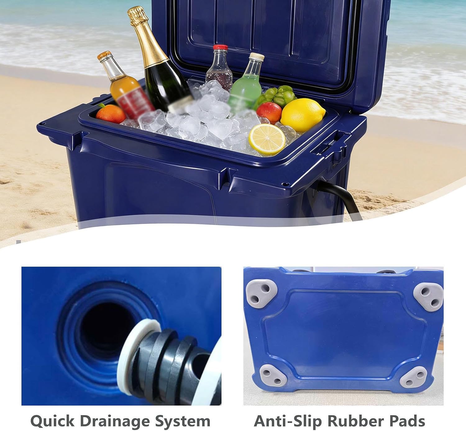 25QT Portable Cooler with Bottle Opener, Cup Holder, Forming Ruler and Portable Handle Outdoor Insulated Cooler Long-Term Insulation, for Camping, Fishing and Everyday Use