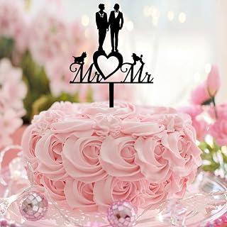 Mr & Mr - Decoración para tarta de cumpleaños con iniciales homosexuales LGBT, decoración para tarta de cumpleaños, color negro, para dos novios, acrílico, negro, boda, cumpleaños, decoración para
