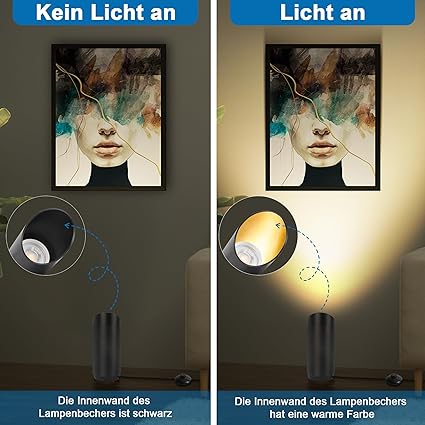 HUAEU HUAEU Led-vloerspot, 6 W, vloerlamp voor binnen, zwart, 3000 K, warmwit, met GU10-ledlamp, 500 lm, spot met voetschakelaar (zwart, 2 verpakkingen) photo 2