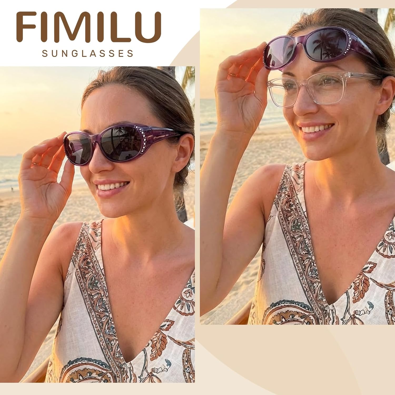 FIMILU Polarized Sunglasses Over Glasses for Women, UV400 Protection Sunglasses with Rhinestone for Daily Outdoor 2pack