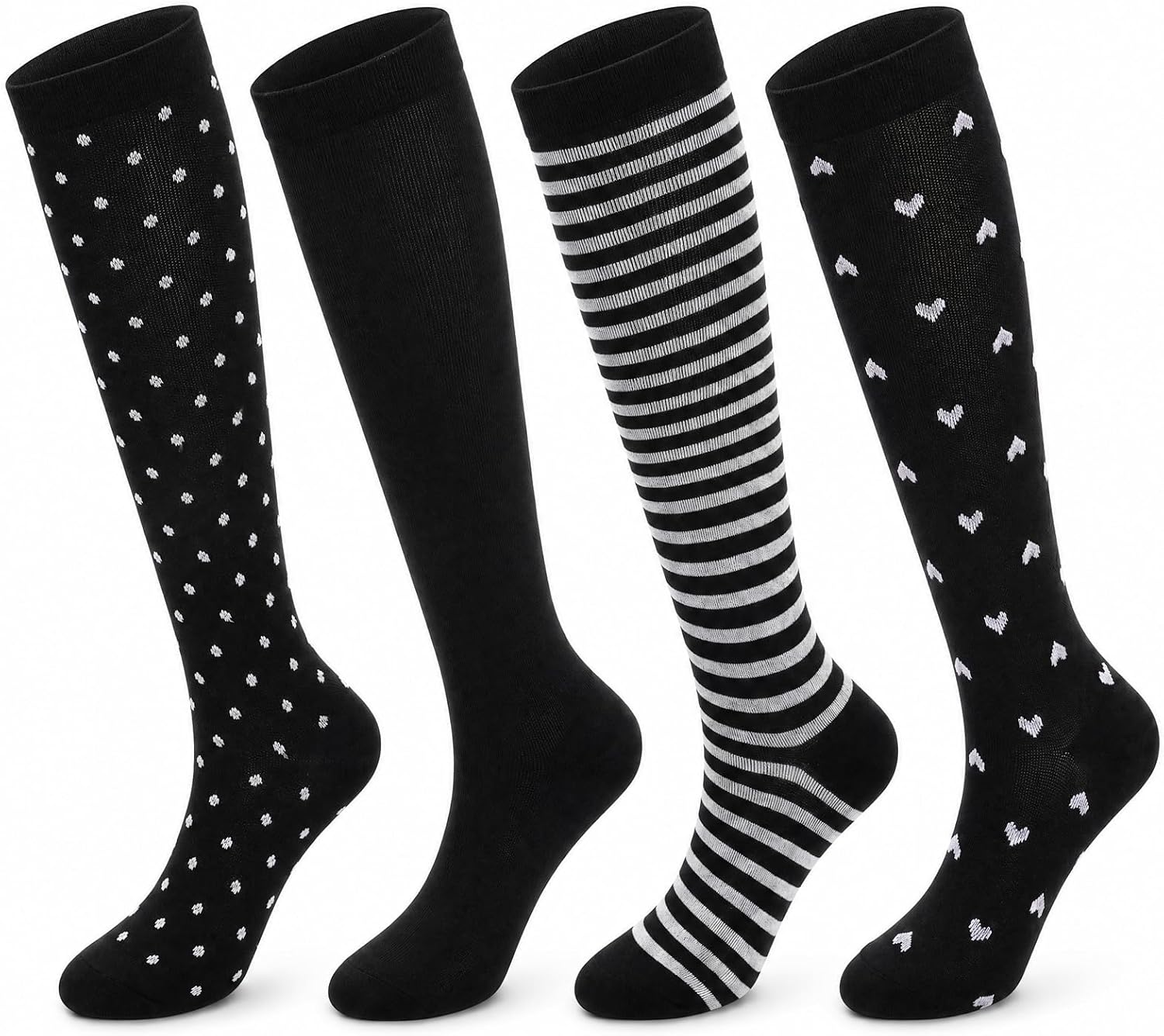 Avxdbr 4 Pairs Knee High Compression Socks for Women and Men Circulation Support Ideal for Long Sitting Standing Running Travel