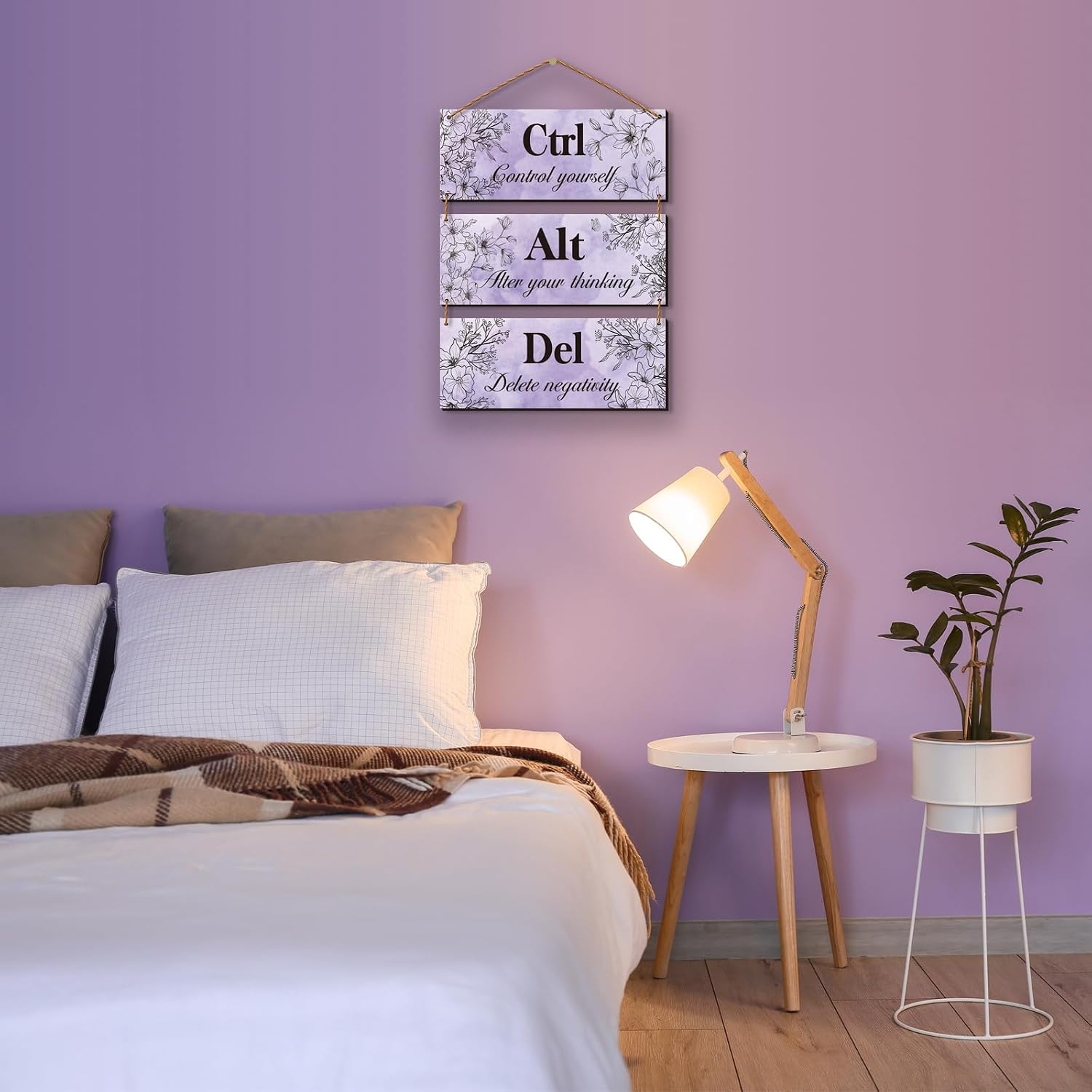 3-Piece Farmhouse Wooden Wall Art - Purple Bathroom & Office Decor with Positive Quotes - Ctrl Alt Del for Girl's Room, Bedroom & Living Room image 5