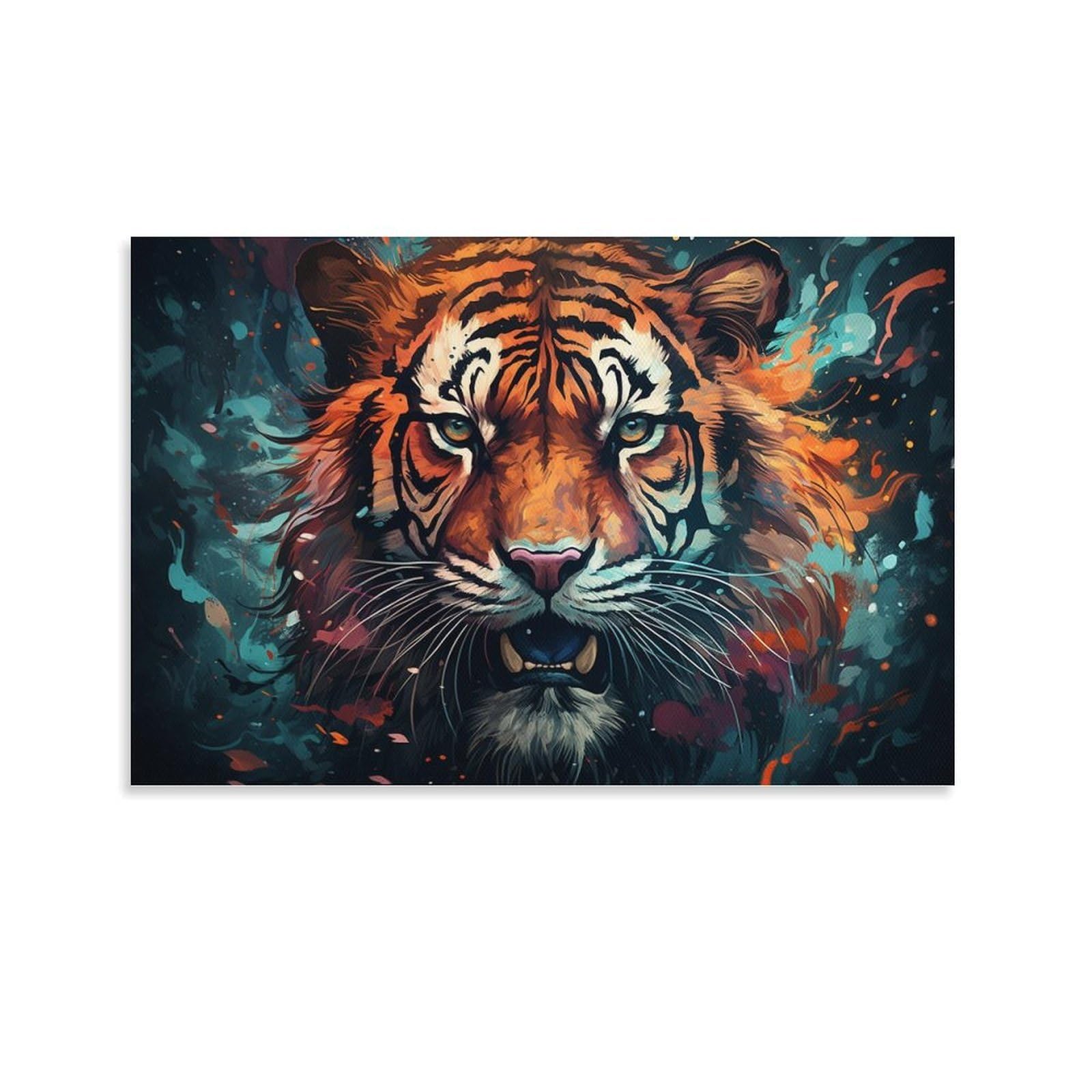 CPLVKWRQJ Bright Magical Colorful 1 Piece Fierce Tiger Face Painting Canvas Wall Art - Bedroom Canvas Painting Easy to Clean Statement Piece Wall Decor 20x30inch(50x75cm)