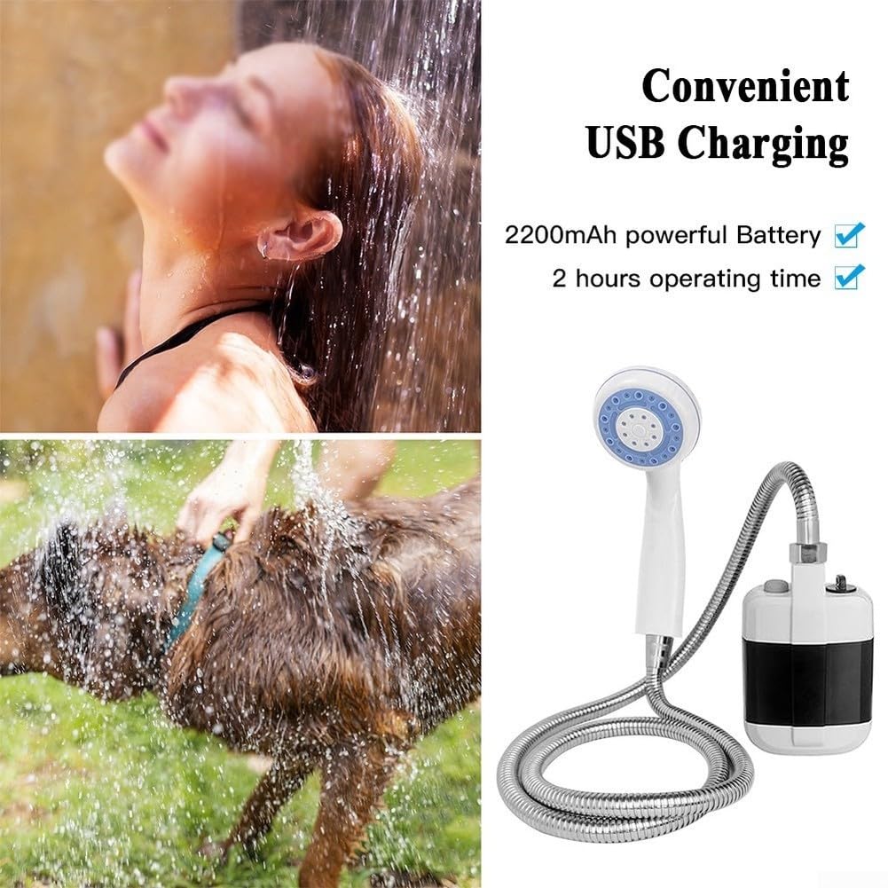 Doccia portatile compatta da campeggio, pompa elettrica ricaricabile USB con alta portata, perfetta per escursioni, viaggi e animali domestici