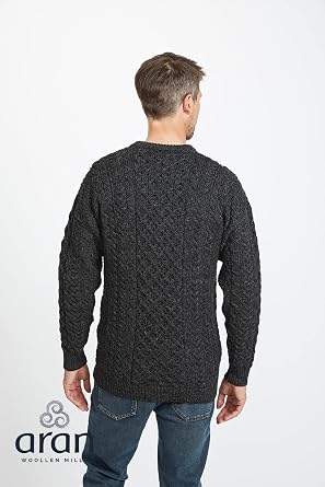 Aran Woollen Mills Carraig Donn 100% Natural Wool Crew Neck Aran Sweater (Large)