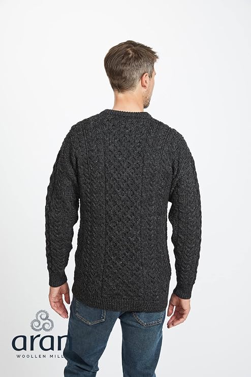 Aran Woollen Mills Carraig Donn 100% Natural Wool Crew Neck Aran Sweater (Large)
