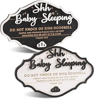 2 Pack 3D Shh Baby Sleeping Sign for Front Door, 8×5 Inch Wooden Do Not Knock or Ring Doorbell Sign, Rustic Wall Hanging Decor for House Front Porch Nursery Room Entryway Home Decorations