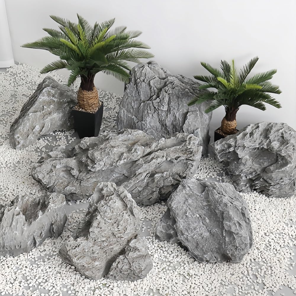 Large Fake Rock Landscaping Well Covers, Granite Rock Molds Utility Cove, Artificial Rock Landscape Decor for Aquarium, Outdoor Yard, Indoor Display & Photography Props(21.7*11.8*17.7in)