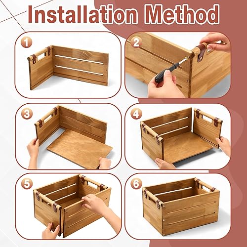 Miniatura 4 de Chunful Juego de 2 cajas de madera rústica grandes de madera rústica con asas recortadas de 15.3 x 11 x 7.8 pulgadas y 13.3 x 9.4 x 7 pulgadas, caja