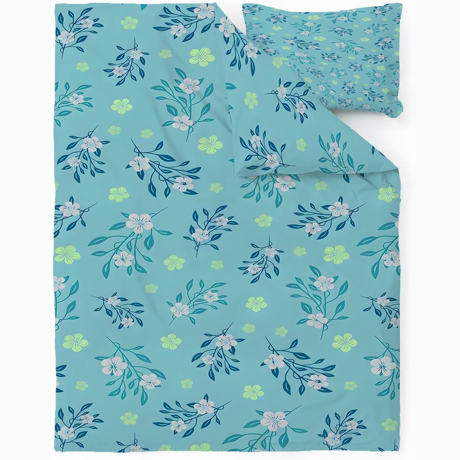 Housse de couette 200x200 bleu clair anti-glisse avec zip et taies