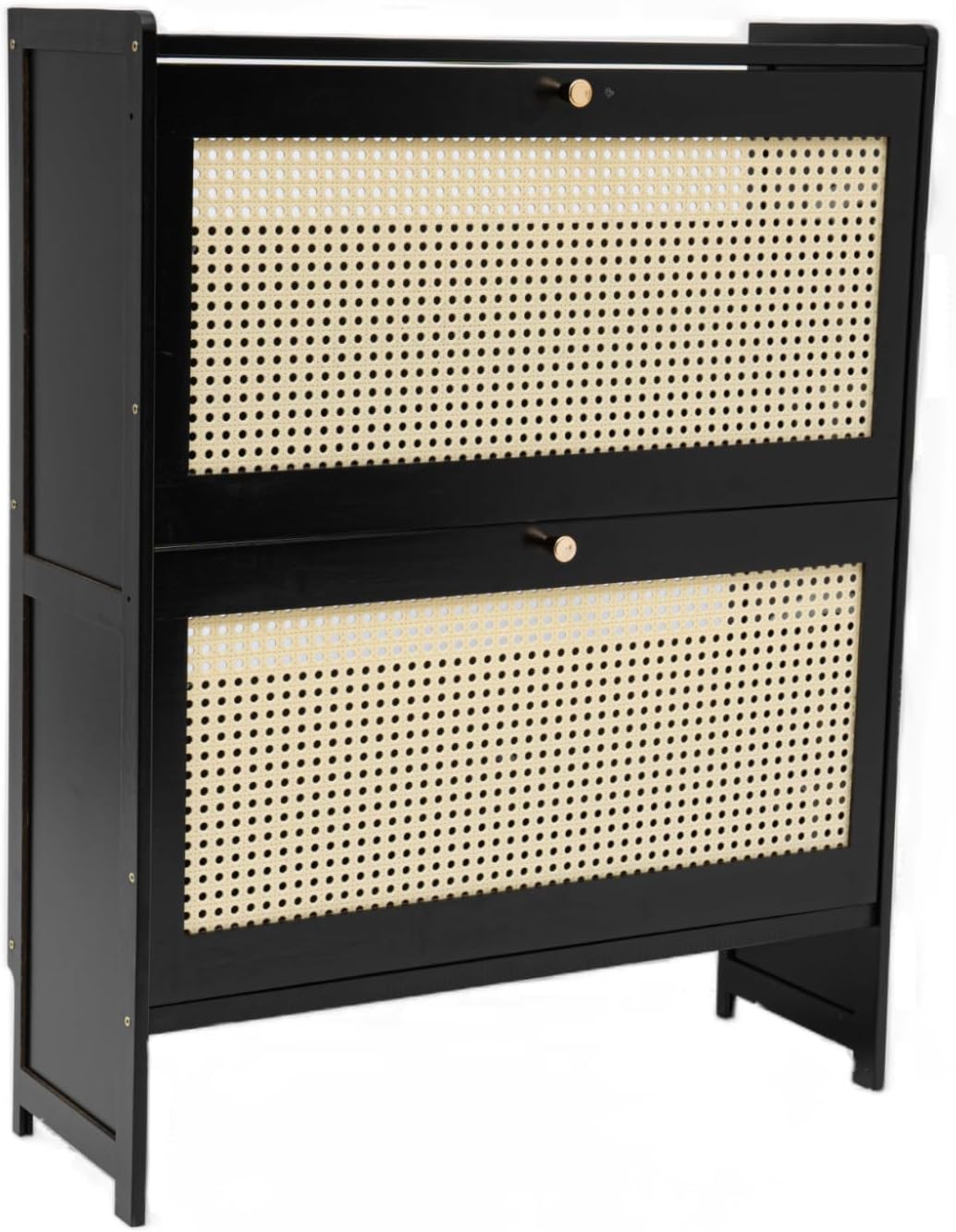 4-Tier Free Standing Shoe Rack with 2 Flip Drawers, Narrow Shoe Storage Cabinet Shoe Rack Organizer for Entryway (Black)