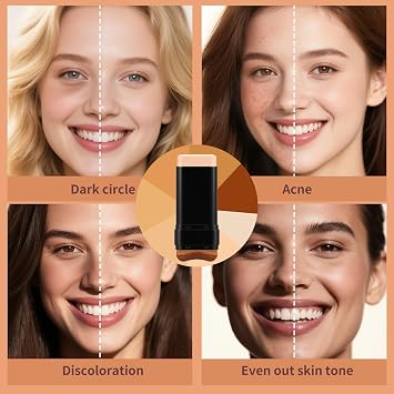 Foundation Stick, Dual-Ended with Brush, 2-in-1 Longwear & Waterproof, Natural Full Makeup Concealer Coverage for Dark Circles & Blemishes with Hydrating Olive & Camellia, 2.09 oz (03#)