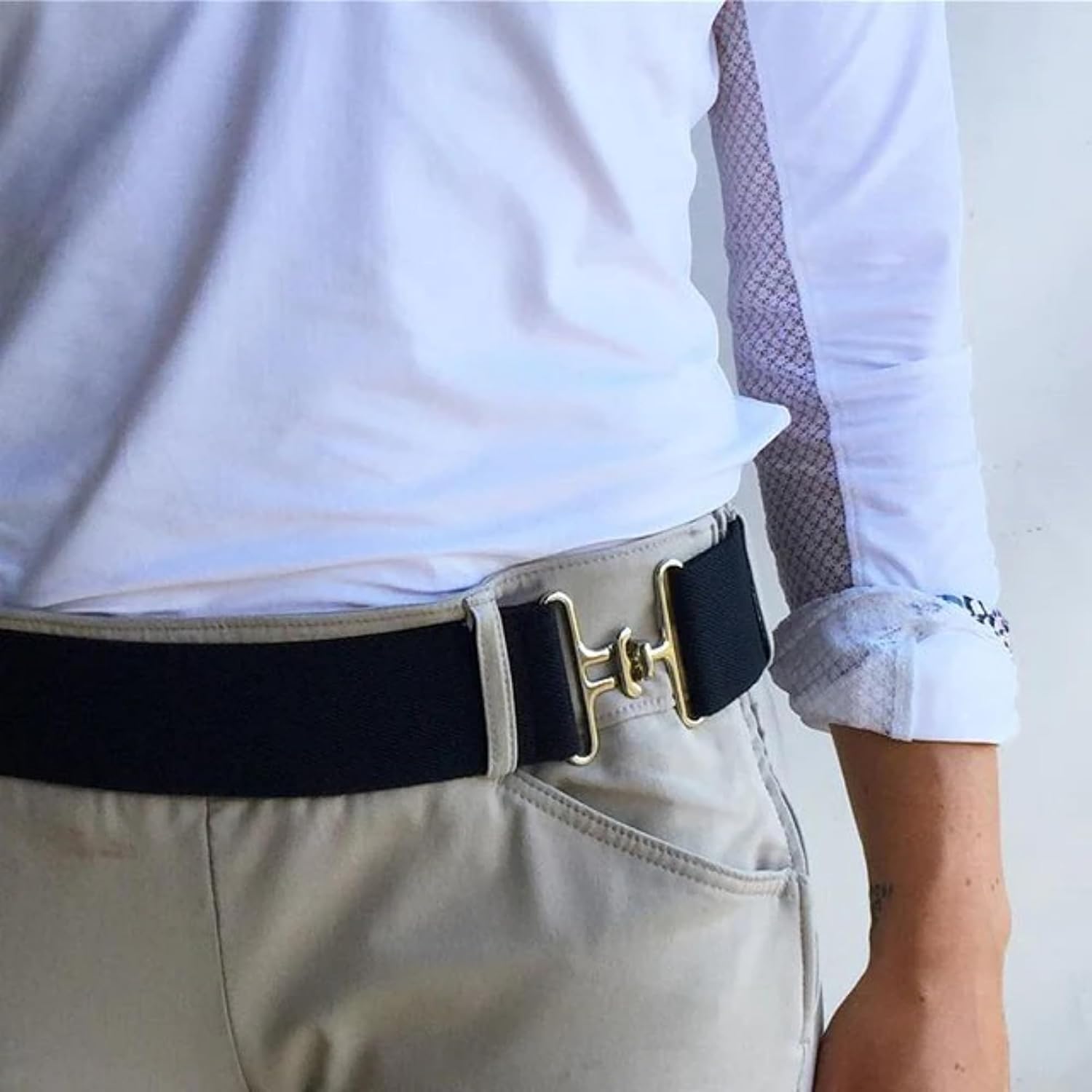 Equestrian Belt Bit Buckle, Equine Horsebit Stretchable, Womens/Mens Elastic Horseback Belt for Riding Breeches