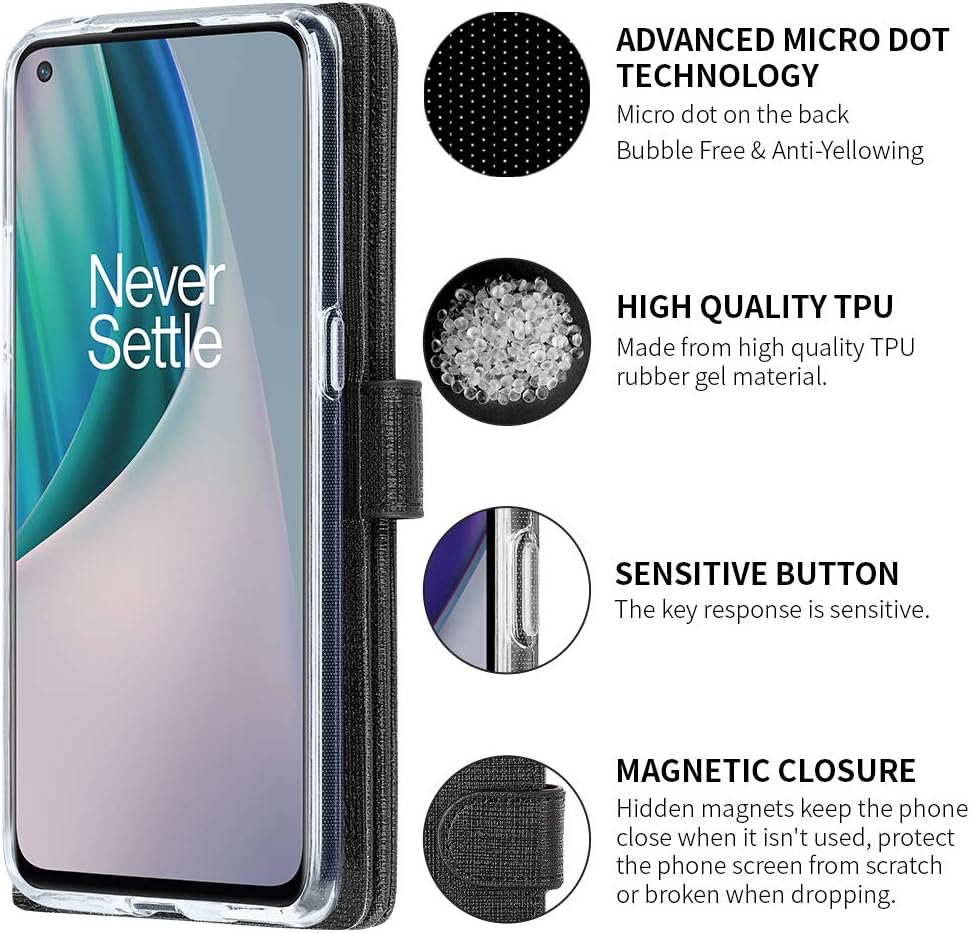 Feitenn Oneplus Nord N10 Wallet Case, Flip Folio Slim Cover Stand Credit Card Slots Holder Magnetic Closure Bumper Soft TPU PU Leather Kickstand Shockproof Shell for Oneplus Nord N10 5G 2020 - Black