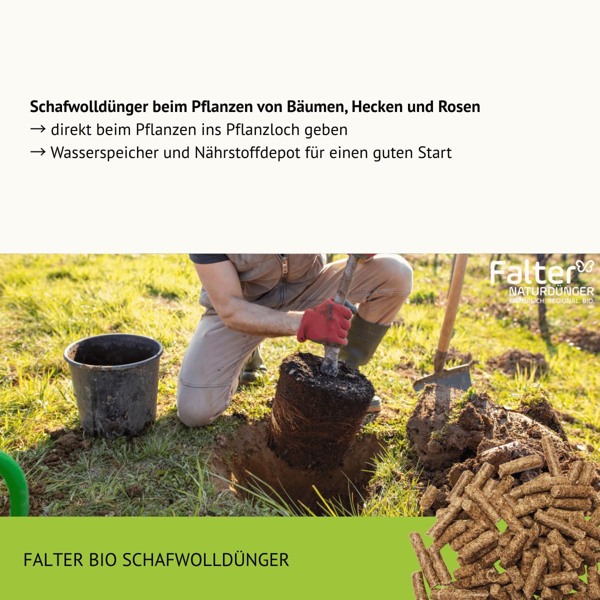 Falter BIO Schafwolldünger Mini-Pells 20 kg | Schafwollpellets pur | Mini-Pells aus 100 % Schafwolle für Gemüse, Obst, Kräuter und Blumen
