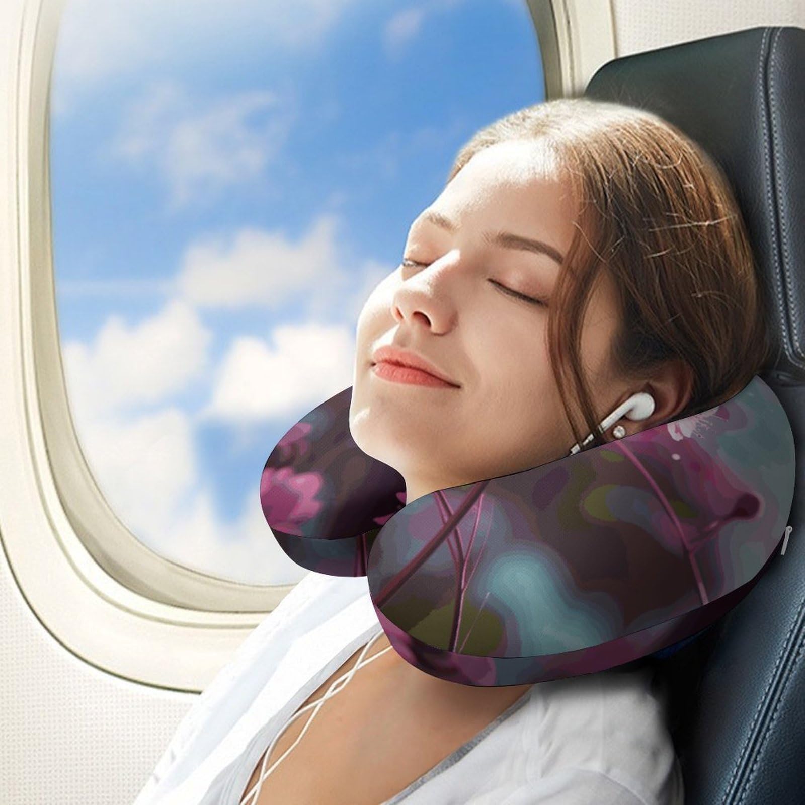 Cuscino a forma di U con piccoli fiori rosa, cuscino in memory foam, fornisce supporto per il collo, cuscino da viaggio, adatto per aerei, auto, case e uffici.