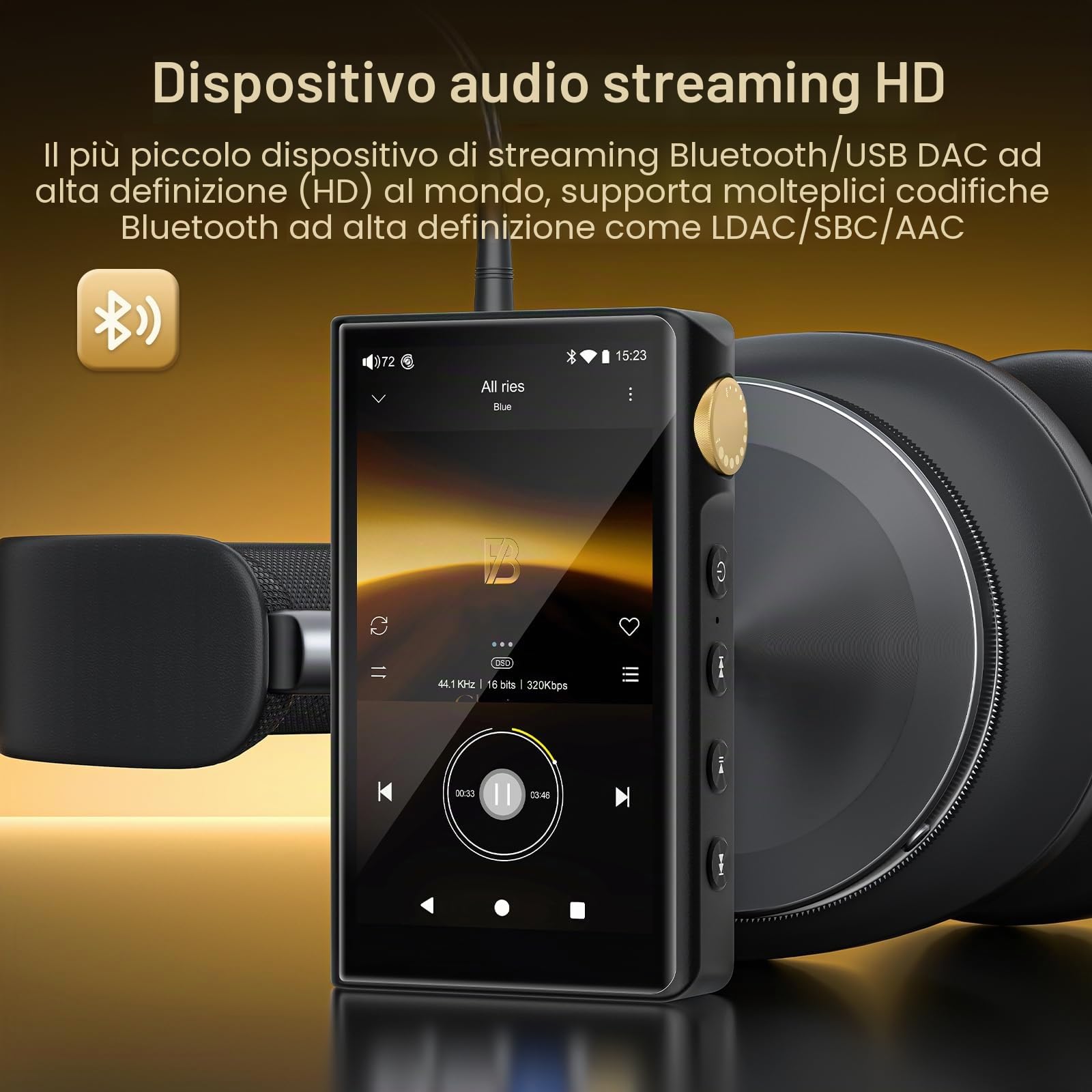 Lettore MP3 Hi-Fi con Bluetooth e WiFi, lettore musicale ad alta risoluzione ZAQE Android 12, DAC DSD senza perdita di dati Flac, Dotato di una scheda di memoria da 64 GB, supporta fino a 512 GB