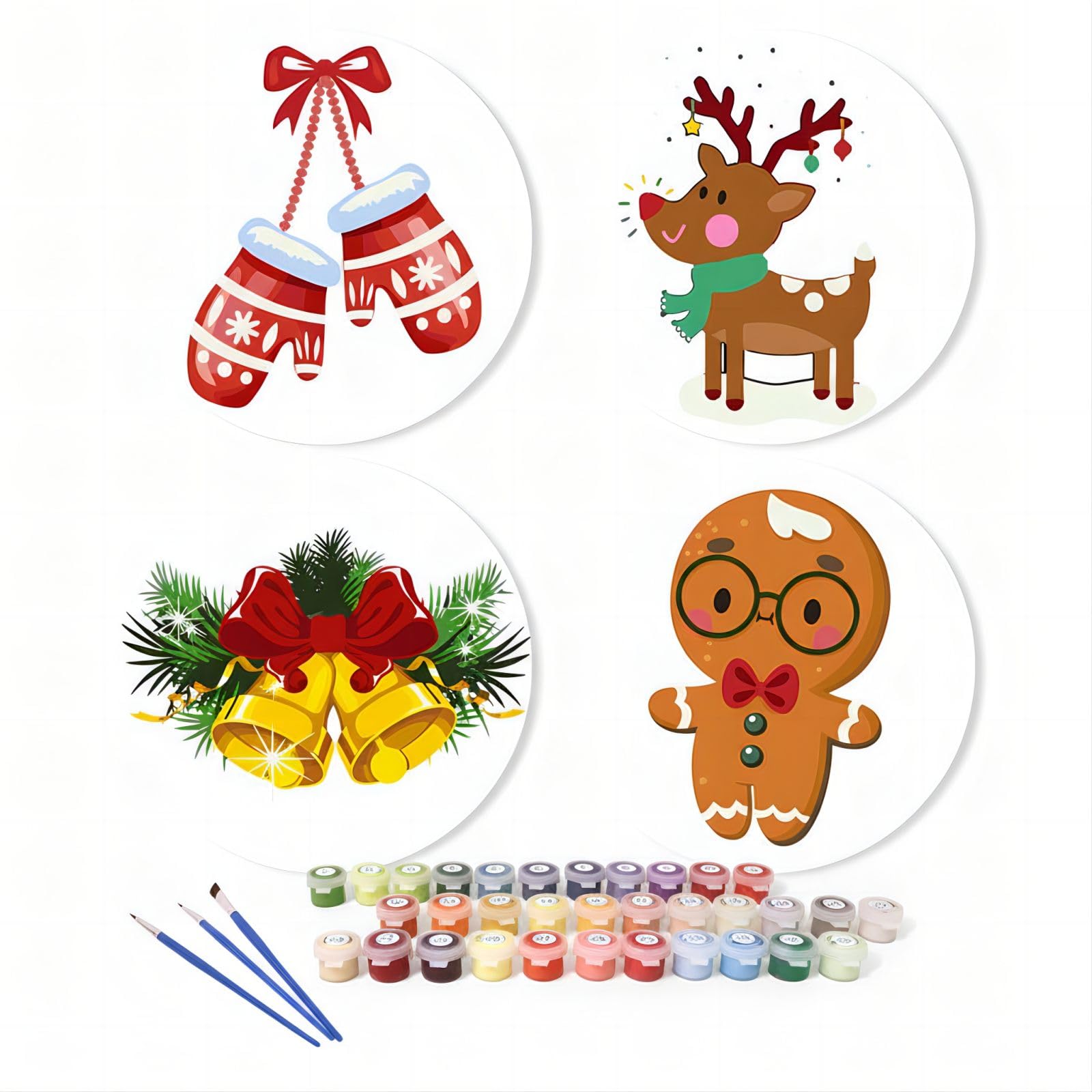 4 Pcs Paint by Numbers Coasters Kits with Holder, DIY Paint by Numbers Coasters for Adults Beginners, Coasters with Brushes Acrylic Paint, Paint by Numbers Kits Craft -20-Christmas