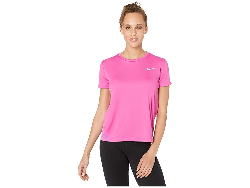 

Nike Miler Top Short Sleeve (Active Fuchsia/Reflective Silver) Women's Clothing, Pink
