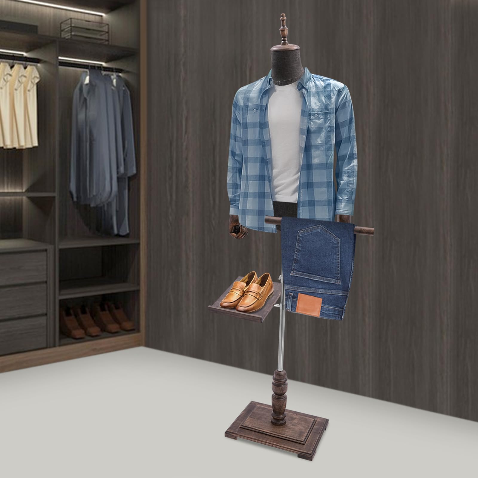 Mannequin de Couture pour Homme - Hauteur réglable - Buste pour Homme - avec Porte-Pantalon et Porte-Chaussures pour Exposer et Coudre (Marron)