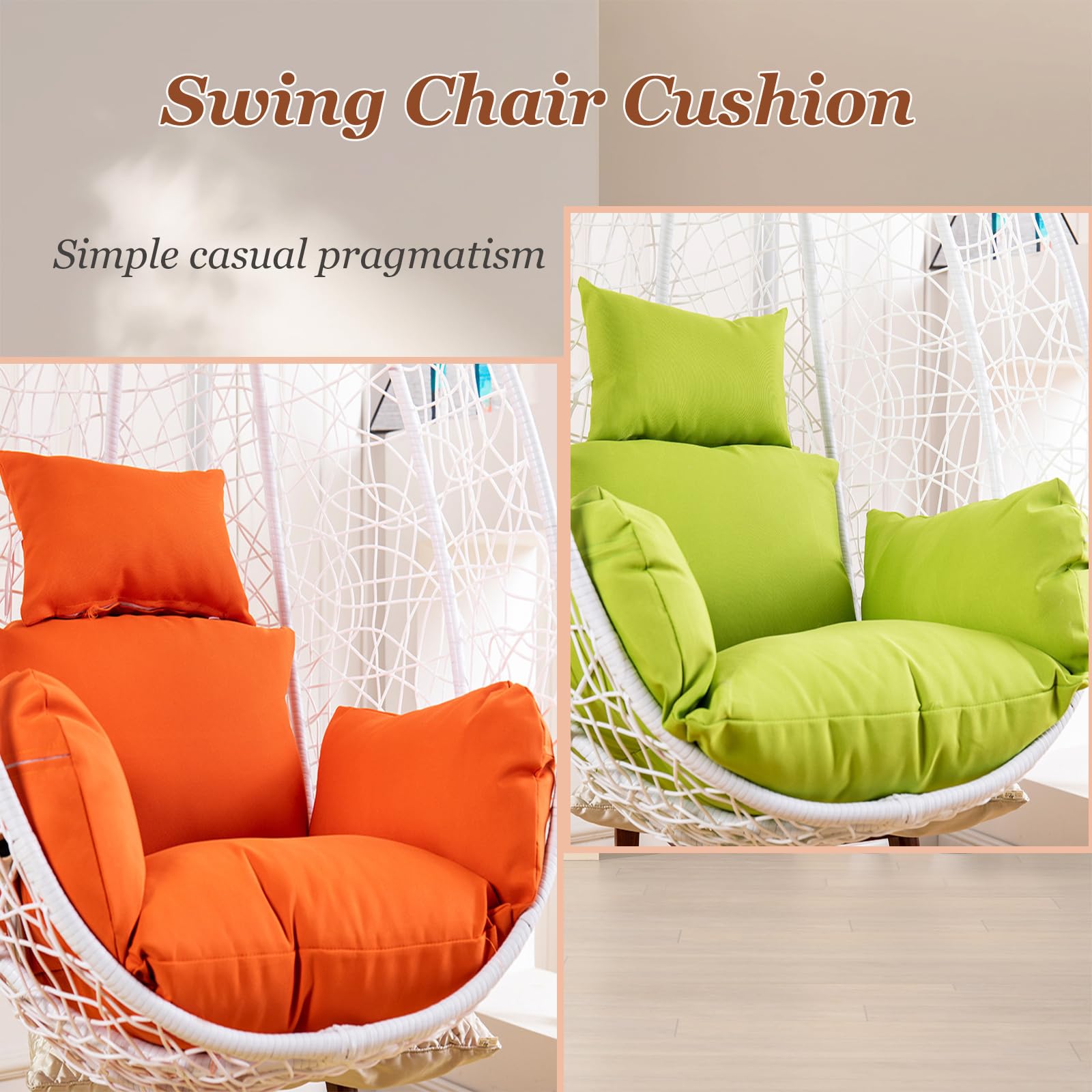 GYCF Cuscino per Sedia a Forma di Uovo,Cuscino Dondolo Sedia Sospesa, Cuscino per Sedia in Rattan, Cuscino Imbottito per Sedia, Cuscino Dondolo da Appendere Giardino,Cachi,90CM