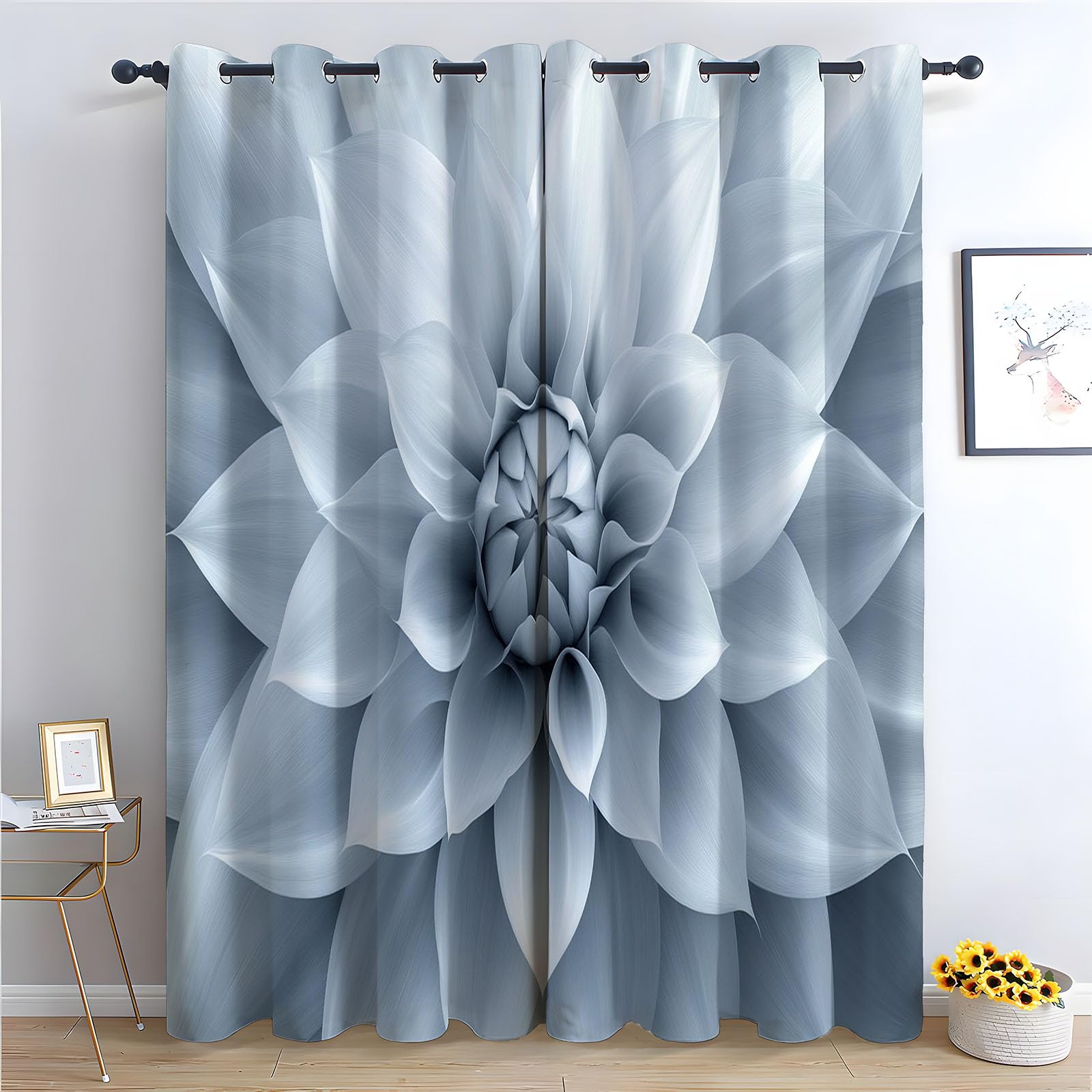 WIKEO Floral Curtains for Living Room Abstract Vintage Floral Botanical Blackout Curtain,Thermal Insulated Long Farmhouse Print Decorative Grommet Drapes, 2 Panels-52 W x 96" L (Pack of 2)