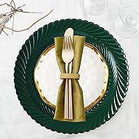 Vista 7 de Gifturbo 6 platos de carga redondos verdes, cargador de platos de arrecife para plato de cena, cargadores de Navidad de plástico de 13 pulgadas