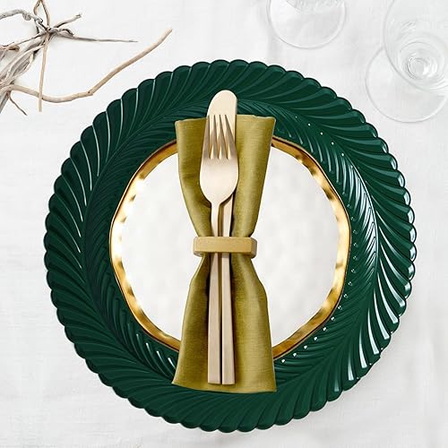 Miniatura 7 de Gifturbo 6 platos de carga redondos verdes, cargador de platos de arrecife para plato de cena, cargadores de Navidad de plástico de 13 pulgadas con