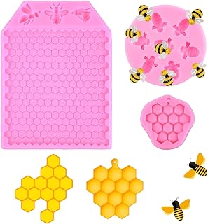 3 Pcs Honeycomb Silicone Mold Bumble Bee Silicone Mold Honeycomb and Bee Fondant Molds Kit Beehive Baking Chocolate Molds for Cupcake Cake Decorating Sugar Chocolate Candy Cookies Crafting