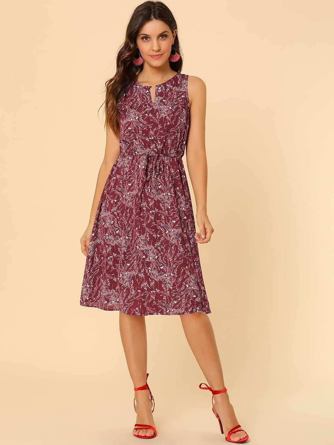 Allegra K Women's Midi Floral Dresses Summer Casual Wedding Guest Sleeveless Dress - Image 3