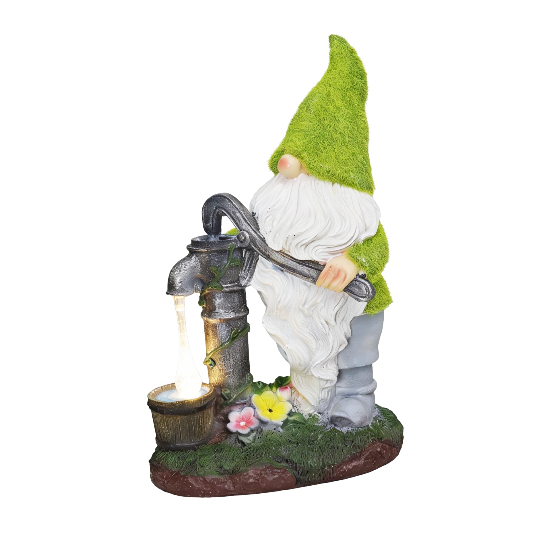 Gardenwize Solar Garden Gnome Statue with Water Pump, Solar Powered Garden Ornament with LED Light, Eco-Friendly Outdoor Garden Decoration