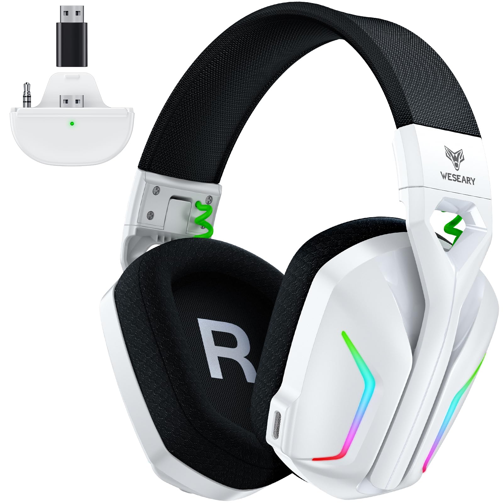 WESEARY Wireless Gaming Headset for Xbox Series X|S, Xbox One, PS5, PS4, PC, Mac, Switch, 2.4GHz + Bluetooth Over-Ear Gaming Headphones with ENC Mic, 3D Stereo, LED Lights for Atari 2600 Accessories