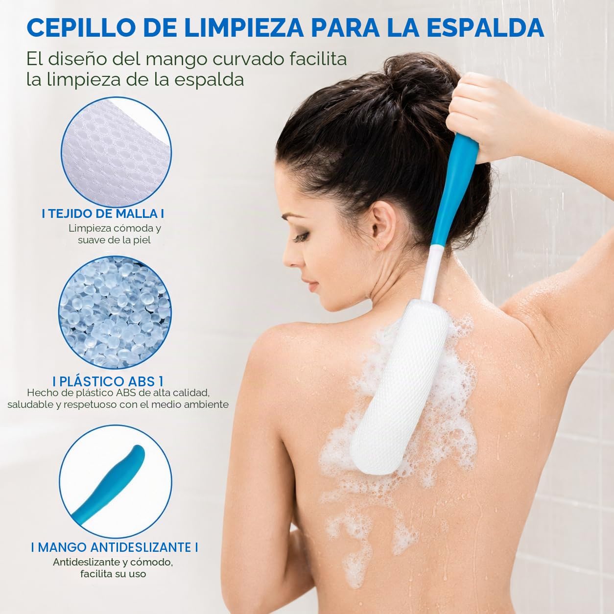 Juego de herramientas para limpiar el inodoro, limpiador de glúteos con mango largo, cepillo de bañera antideslizante con mango curvo y cepillo curvado para personas con sobrepeso, ancianos y