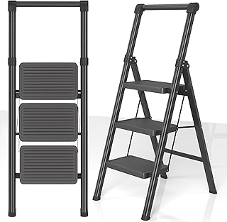 3 Step Ladder, DIAMONDFORGE Folding Step Stool with Wide Anti-Slip Pedal, Anti-Slip Feet and