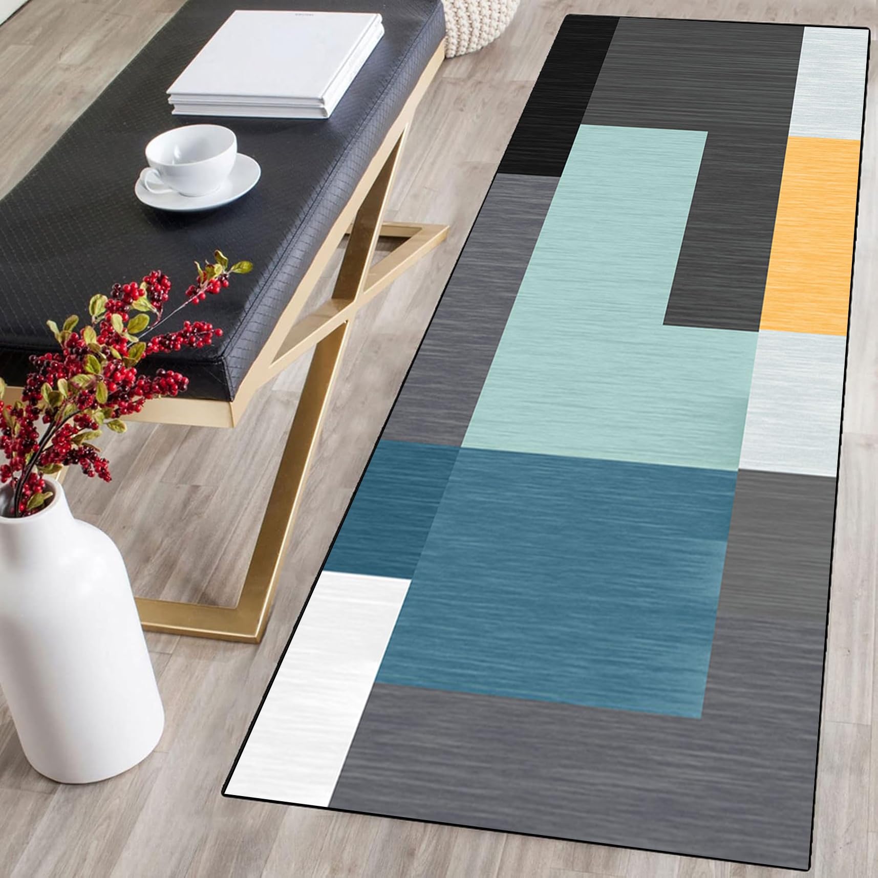 Passatoia Cucina 64 x 230 cm Antiscivolo Lavabile Antimacchia Durevole Motivo Geometrico, Vintage Tappeto Vintage Corridoio per Cucina, Camera da Letto, Soggiorno, B