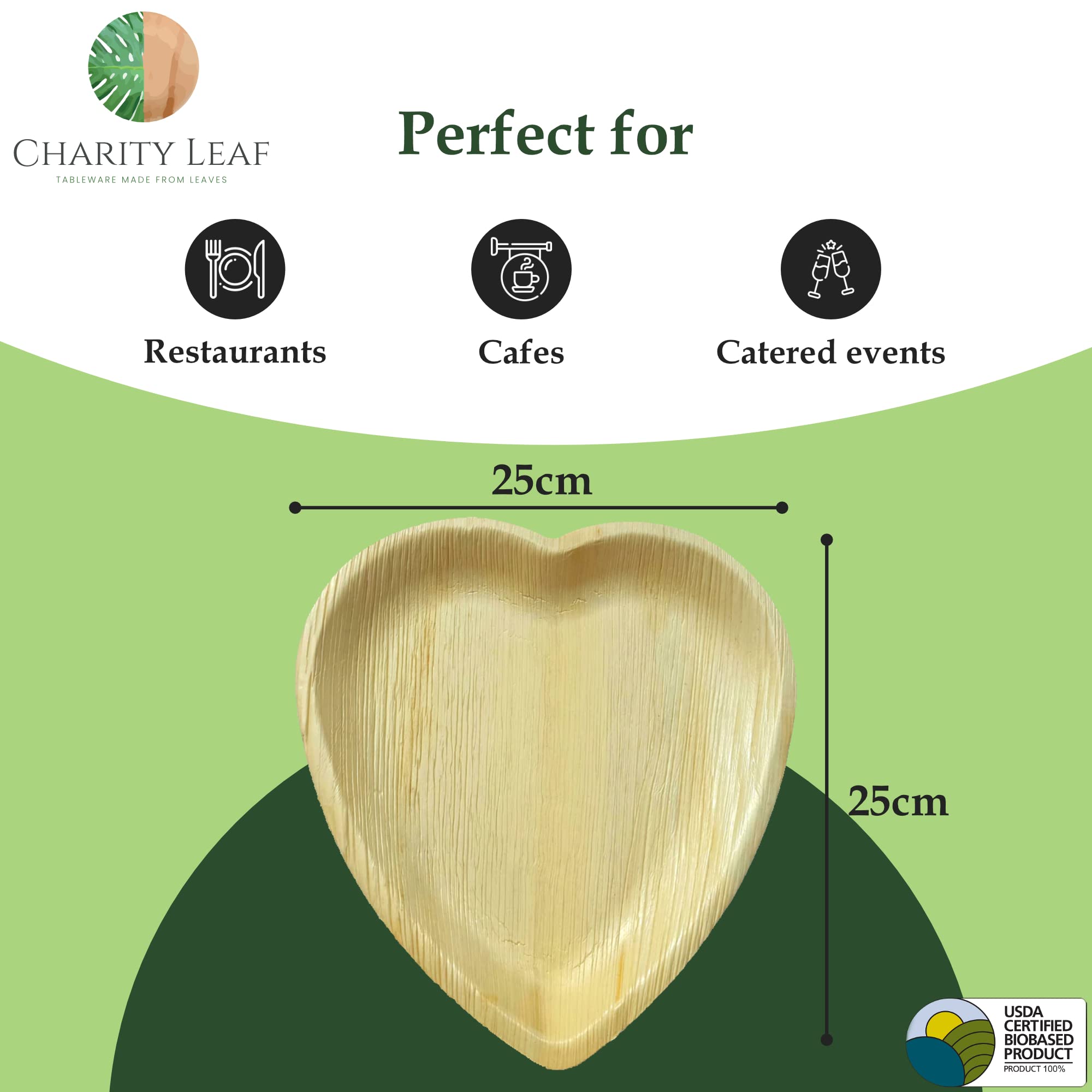 Charity Leaf Palmblatt-Schalen – Biologisch Abbaubar, 9 Cm, Packung Mit 100 Stück, Für Partys & Grillen