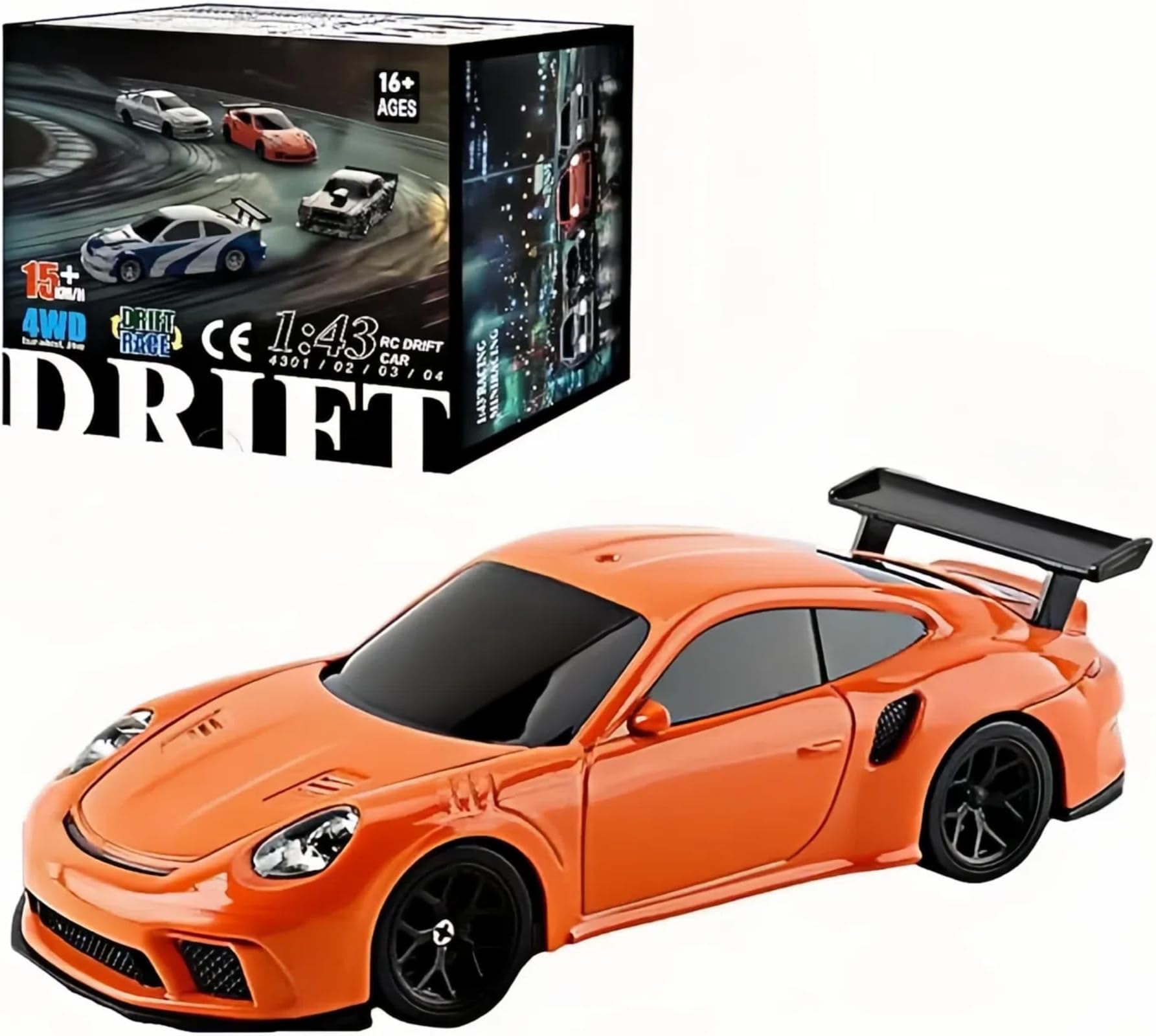RC Drift Car - 1:43 Remote Control Car 2.4GHz Mini Drift Cars Racing High Speed Drift Car Model with LED Lights for RC Toys Gift (Orange)