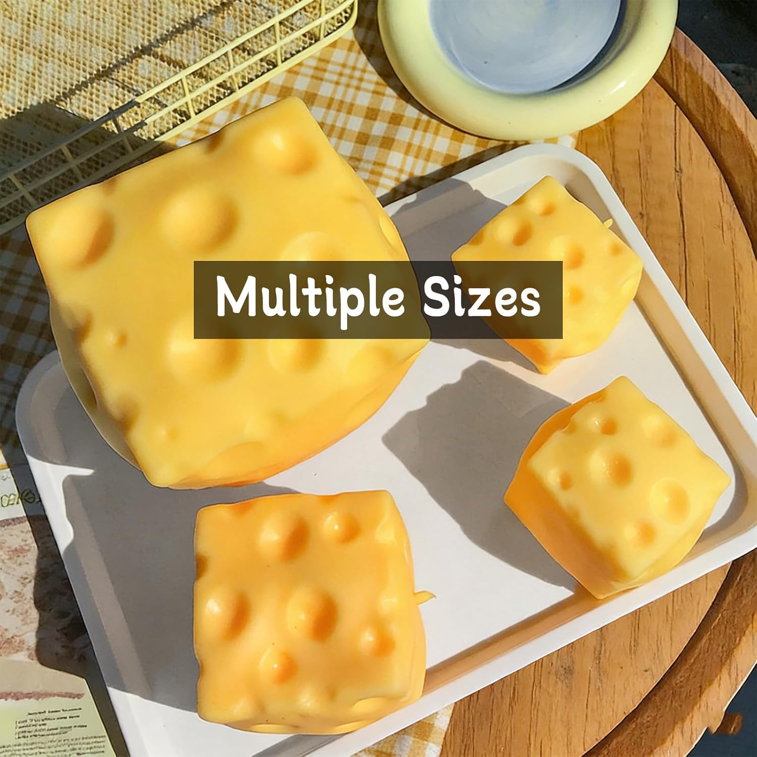Small Mini Cheese Squishy - Tiny Soft Rising Food Squeeze Toys, Stress Relief, Sensory Fidget for Adults Yellow Soft Novelty Cute Party Favors (2 Inch)