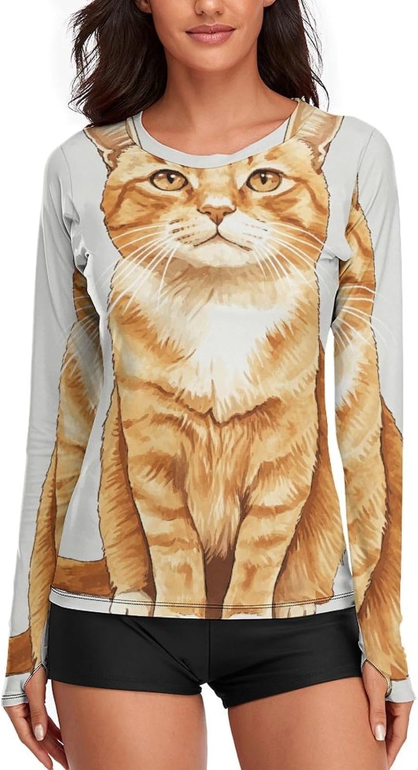 Ginger Cat Rash Guard for Women UPF 50+ UV Sun Protection | Long Sleeve Workout Top Quick Dry Athletic Hiking Shirt Moisture Wicking Swim Shirt for Running, Cycling, Swimming