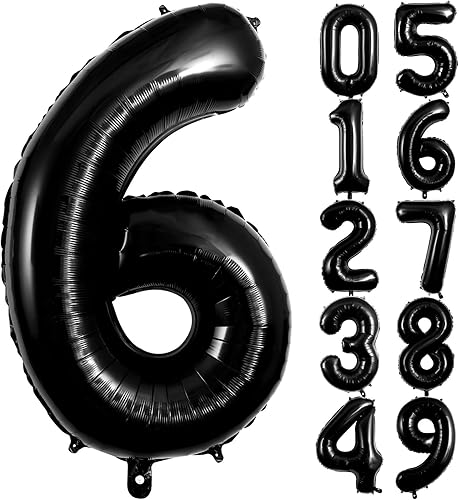 Miniatura 8 de Globos negros del número 6 de 40 pulgadas, globos de aluminio grandes, globo gigante de números para mujeres y hombres, cumpleaños, aniversario,