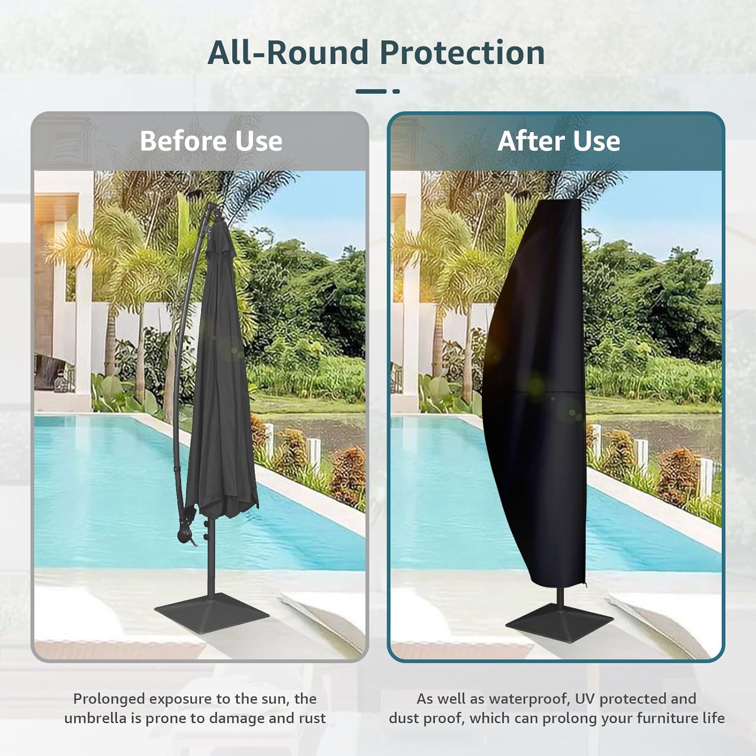 Patio Umbrella Cover, Fits Up 9-13ft ,Umbrella Covers For Outdoor Umbrellas 420D Waterproof, Patio Umbrella Cover,Cantilever Umbrella Cover with Zipper Large (Black)