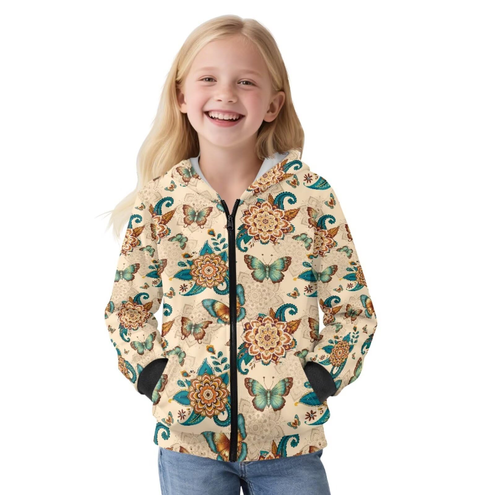 Xoenoiee Dziecięce bluzy z kapturem dla chłopców i dziewcząt kurtka zapinana na zamek z kieszenią nastolatki bluza z kapturem z długim rękawem 6-16 sweter top