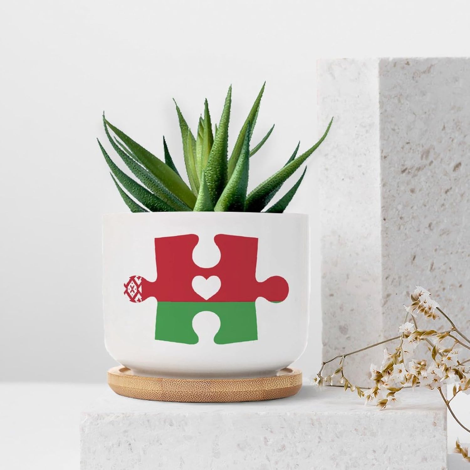 Belarus Flag Puzzle with Heart Ceramic Planter Festival Flags Planters for Indoor Plants with Drainage Holes and Saucers Pot for Succulents Cactus Garden Windowsill