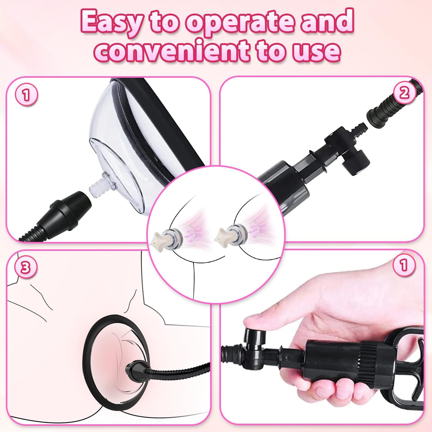 Nipple Pump & Clitoral Suction Pump for Women, Adjustable Vacuum Breast Enhancer, Dual Cup Nipple Sucker with Hand Pump, Soft Silicone Female Enhancement Massager Set