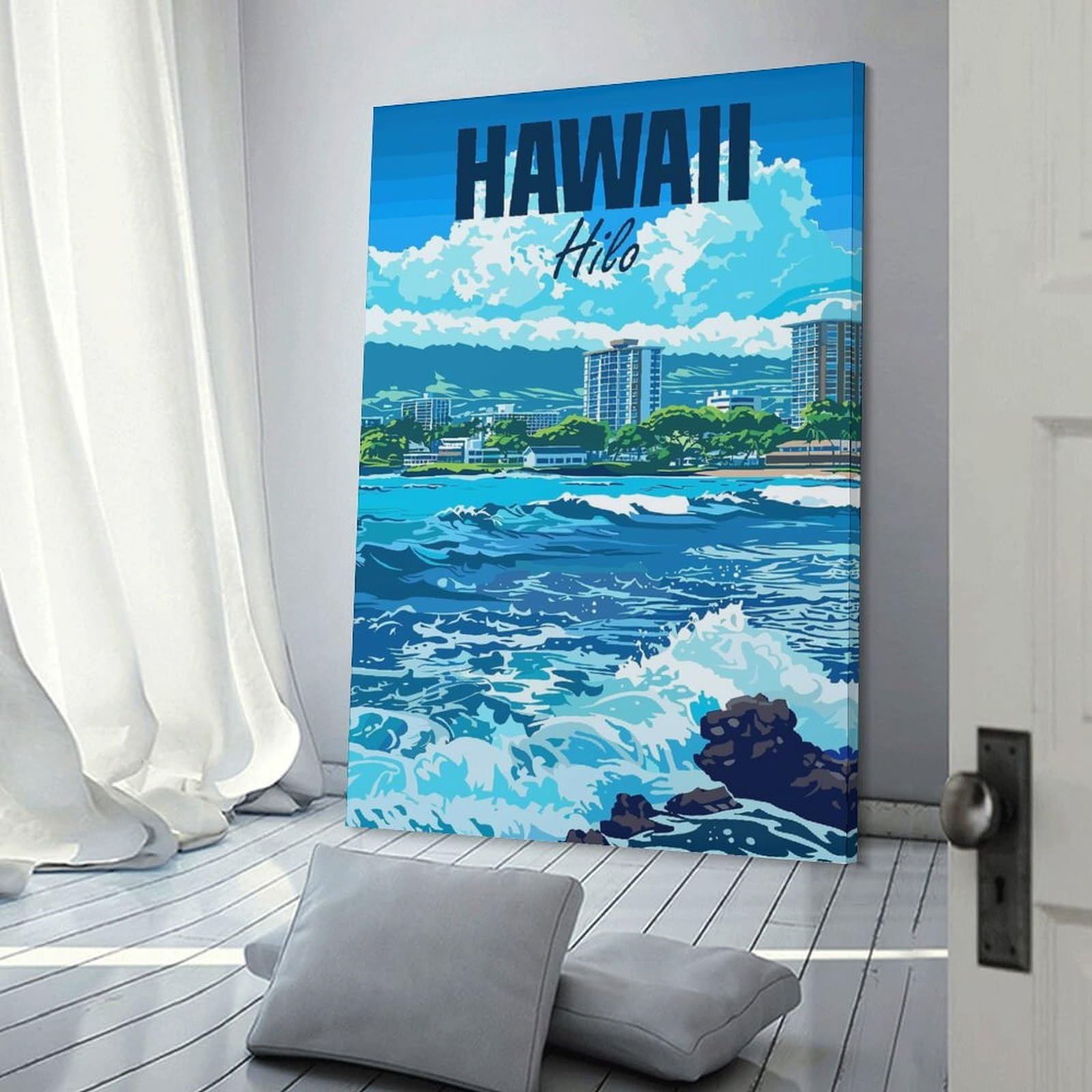 Junmoney Decorative Canvas Print Hawaii Hilo City, 20x30inch(50x75cm), for Office, Study Or Home Workspace, Decorative Artwork for Productive Spaces