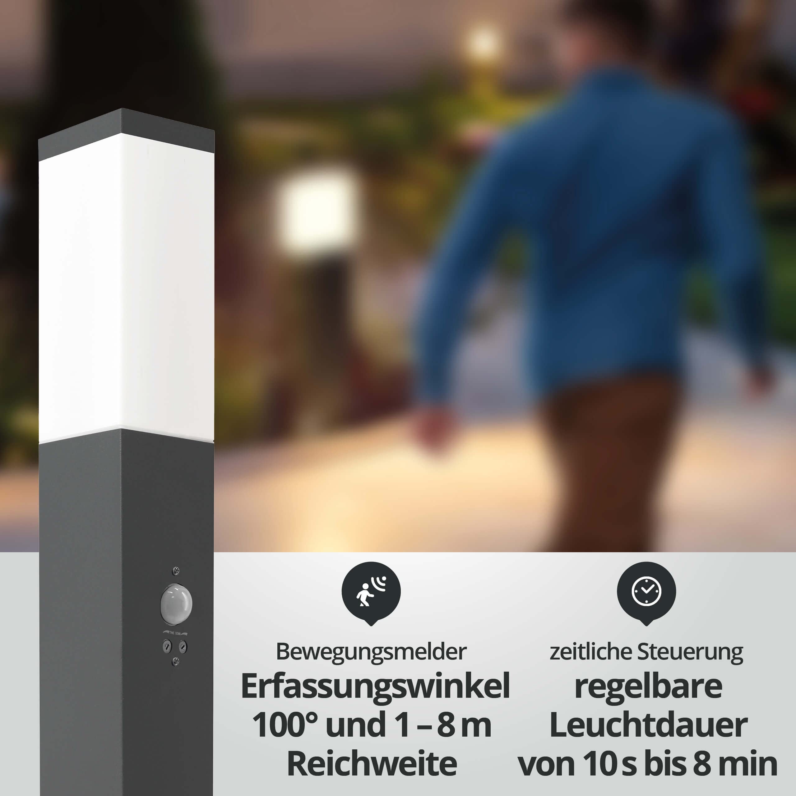 LED Universum Wegeleuchte mit 80cm Edelstahl Außenleuchte Stehleuchte Energiesäule Stromsäule Stromverteiler für den Garten Gartensteckdose (Anthrazit mit Bewegungsmelder und 2 Steckdosen)