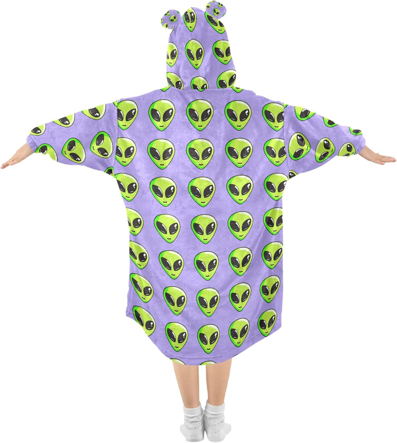 Cute Alien Ufo Kids Wearable Blanket Hoodie with Pocket and Sleeves for Toddlers, Cute Hoodies Girls Boys B0404023