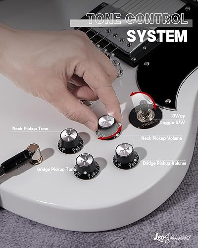 Vista 48 de Leo Jaymz Guitarra eléctrica de cuerpo sólido de 39 pulgadas, cuerpo de madera de álamo, cuello de arce y diapasón de madera de laurel (negro)