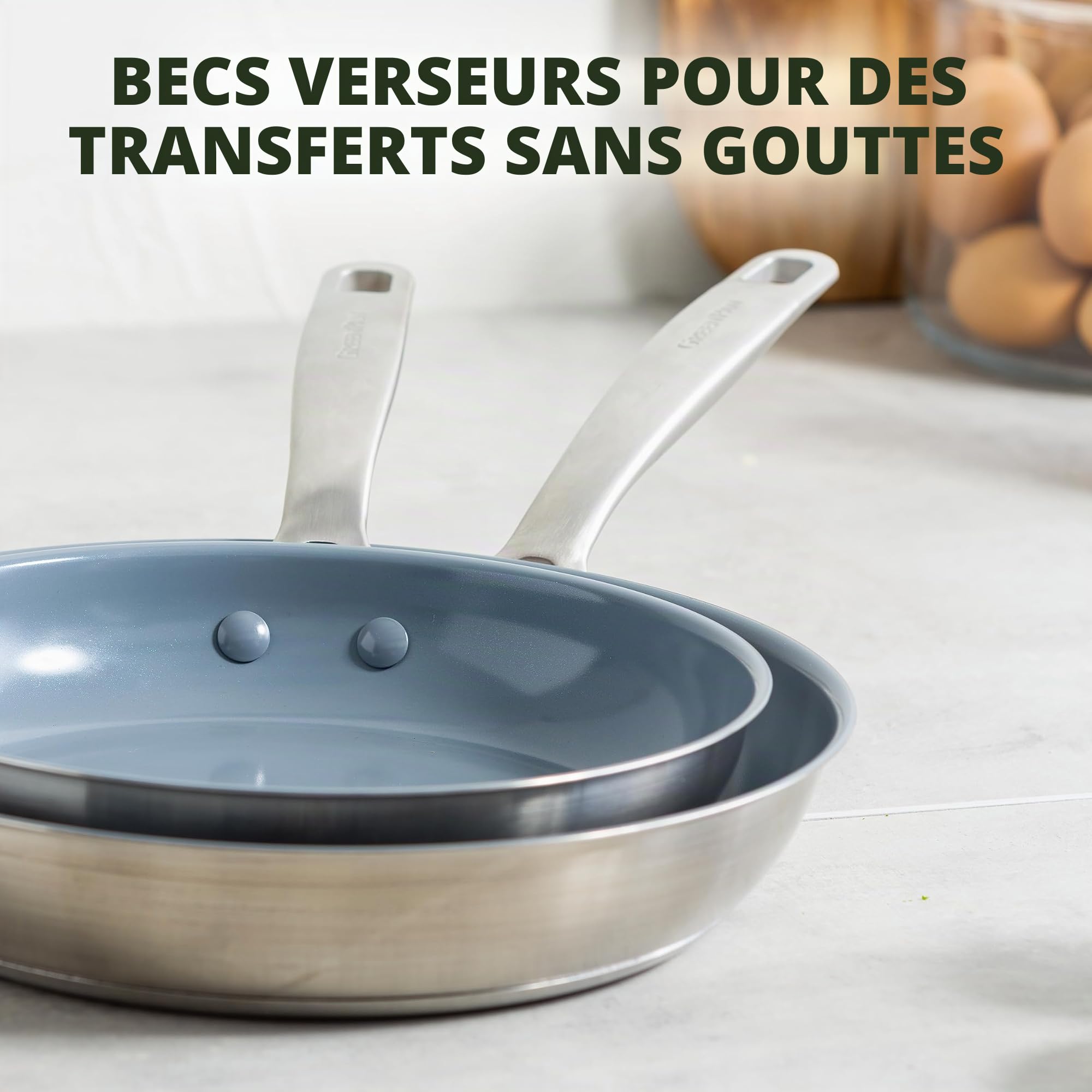 GreenPan Treviso Batterie de Cuisine en Acier Inoxydable avec Revêtement Antiadhésif en Céramique Sain, 10 pièces, Poêle à Frire, Casserole, Sans PFAS, Induction, Four, Lave-Vaisselle, Argent
