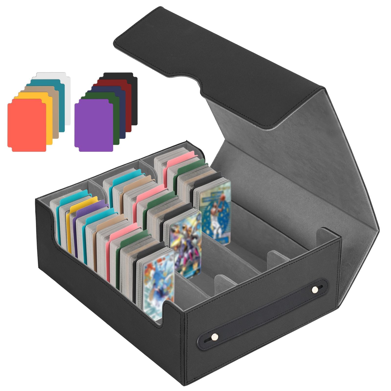 Deck Box per Carte MTG, Deck Box con 10 Divisori Colorati, 3 Righe Deckbox, per le Carte di Magic Commander YGO TCG MTG Nero Grigio Decks Boxs